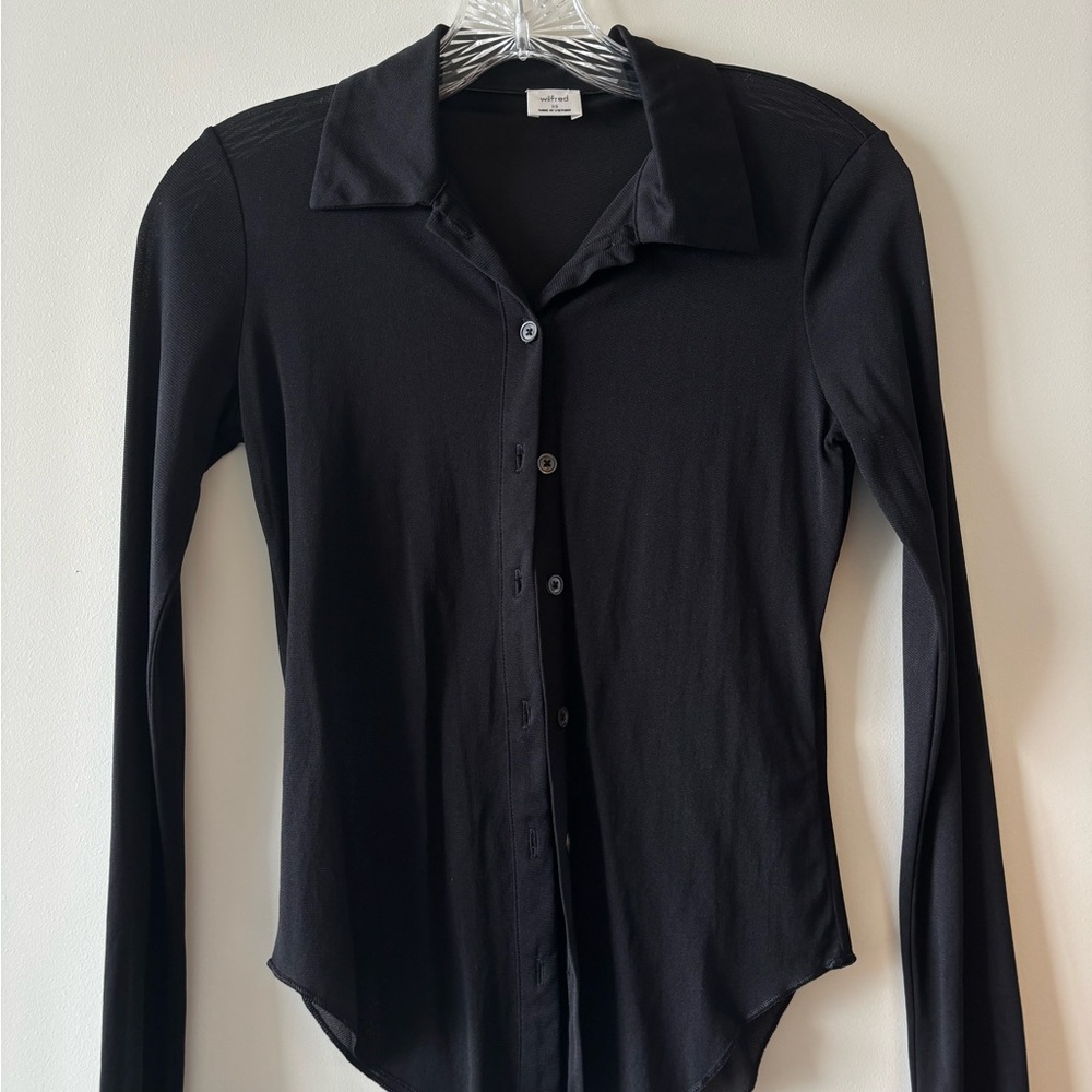 Black Sheer Button-Up Women's Top